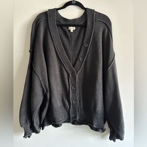 POL Charcoal Gray Oversized Puff Sleeve Cardigan Sweater Sz L